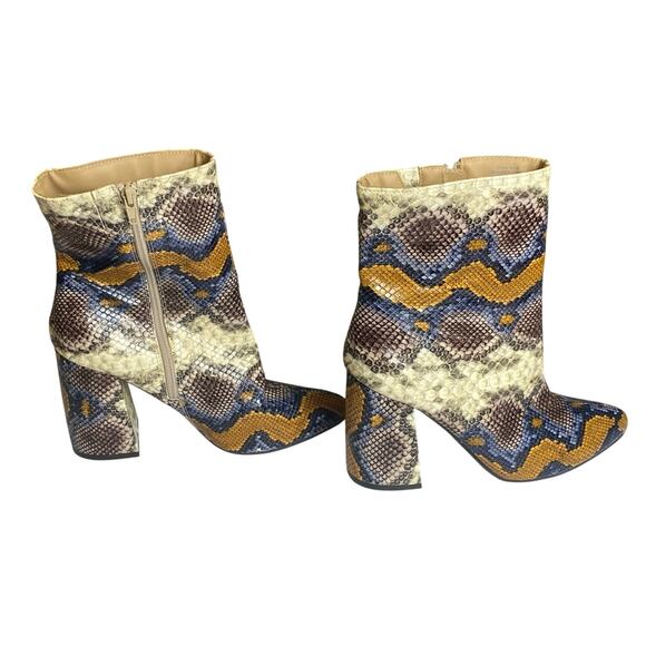 The Limited Erica Mid-Calf Brown Blue Snakeskin Block Heel Boots Size 9.5 - Picture 4 of 10